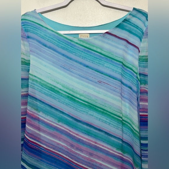Chicos Asymmetrical Watercolor Stripe Layered Tunic - Picture 5 of 11